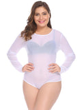 IN'VOLAND Women Bodysuits Plus Size XL-5XL Round Neck Long Sleeve Solid Color See Through Mesh Slim Female Club Party Bodysuit