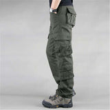 FALIZA Men's Cargo Pants Multi Pockets Military Style Tactical Pants Cotton Men's Outwear Straight Casual Trousers for Men CK102
