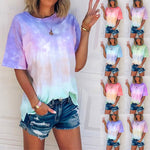 Nebula Printed Women T-Shirt Tops Tie Dye Ladies Tshirt Tee Shirt Short Sleeve Summer Round Neck Fashion Female Tops T Shirt D30