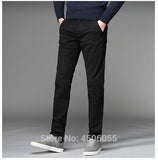 Pants Men Business Straight Cotton Trousers Stretch Man Elastic Slim Fit Casual Big Plus Size 42 44 46 Black Khaki Red Blue Pant