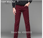 Pants Men Business Straight Cotton Trousers Stretch Man Elastic Slim Fit Casual Big Plus Size 42 44 46 Black Khaki Red Blue Pant