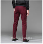 Pants Men Business Straight Cotton Trousers Stretch Man Elastic Slim Fit Casual Big Plus Size 42 44 46 Black Khaki Red Blue Pant