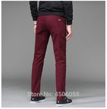 Pants Men Business Straight Cotton Trousers Stretch Man Elastic Slim Fit Casual Big Plus Size 42 44 46 Black Khaki Red Blue Pant