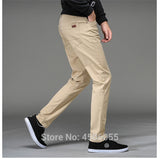 Pants Men Business Straight Cotton Trousers Stretch Man Elastic Slim Fit Casual Big Plus Size 42 44 46 Black Khaki Red Blue Pant