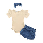Newborn Baby Girls Clothes Sets 2020 Summer Short Sleeve Bowtie Romper+Shorts Dress+Headband Infant baby girl clothing outfit
