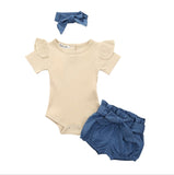 Newborn Baby Girls Clothes Sets 2020 Summer Short Sleeve Bowtie Romper+Shorts Dress+Headband Infant baby girl clothing outfit