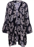Sale Women Fashion Skull Printed Chiffon Kimono Coat Female 2020 Summer Casual Flare Sleeve Chiffon Cardigan Lady Daily Wear D30