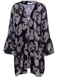 Sale Women Fashion Skull Printed Chiffon Kimono Coat Female 2020 Summer Casual Flare Sleeve Chiffon Cardigan Lady Daily Wear D30