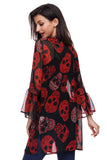 Sale Women Fashion Skull Printed Chiffon Kimono Coat Female 2020 Summer Casual Flare Sleeve Chiffon Cardigan Lady Daily Wear D30