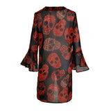 Sale Women Fashion Skull Printed Chiffon Kimono Coat Female 2020 Summer Casual Flare Sleeve Chiffon Cardigan Lady Daily Wear D30