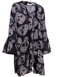Sale Women Fashion Skull Printed Chiffon Kimono Coat Female 2020 Summer Casual Flare Sleeve Chiffon Cardigan Lady Daily Wear D30