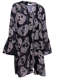 Sale Women Fashion Skull Printed Chiffon Kimono Coat Female 2020 Summer Casual Flare Sleeve Chiffon Cardigan Lady Daily Wear D30