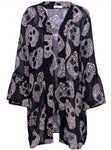 Sale Women Fashion Skull Printed Chiffon Kimono Coat Female 2020 Summer Casual Flare Sleeve Chiffon Cardigan Lady Daily Wear D30