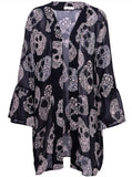 Sale Women Fashion Skull Printed Chiffon Kimono Coat Female 2020 Summer Casual Flare Sleeve Chiffon Cardigan Lady Daily Wear D30