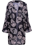 Sale Women Fashion Skull Printed Chiffon Kimono Coat Female 2020 Summer Casual Flare Sleeve Chiffon Cardigan Lady Daily Wear D30