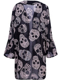 Sale Women Fashion Skull Printed Chiffon Kimono Coat Female 2020 Summer Casual Flare Sleeve Chiffon Cardigan Lady Daily Wear D30