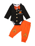 Pudcoco Newborn Baby Boys Outfits 3Pcs Clothes Set My First Halloween Long Sleeve Letter Print Bodysuit+Bow-tie Bodysuit+Pants