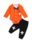 Pudcoco Newborn Baby Boys Outfits 3Pcs Clothes Set My First Halloween Long Sleeve Letter Print Bodysuit+Bow-tie Bodysuit+Pants